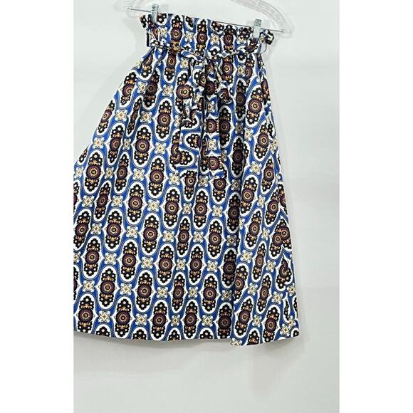 LA DOUBLEJ Sz S Small Sardegna Skirt Amalfi Print Blue Navy Gold Cotton Midi - Picture 4 of 10